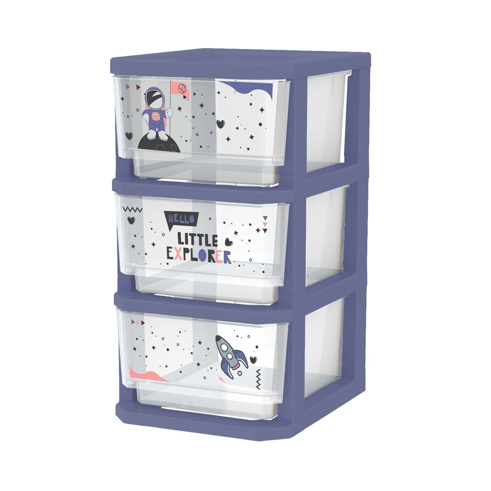 Cajonera Grande X3 Sr Astronauta Niña Natural Morado Estrasoluciones